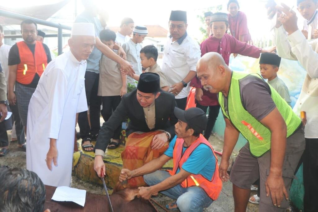 Plt Bupati Kaffah Meninjau Lokasi Penyembelihan Hewan Qurban di Halaman Masjid Agung